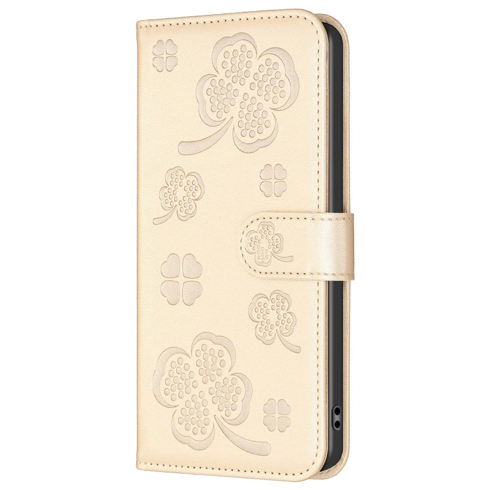For Samsung Galaxy A56 5G Case Clover Pattern Wallet Stand View Leather Phone Cover - Gold - 7