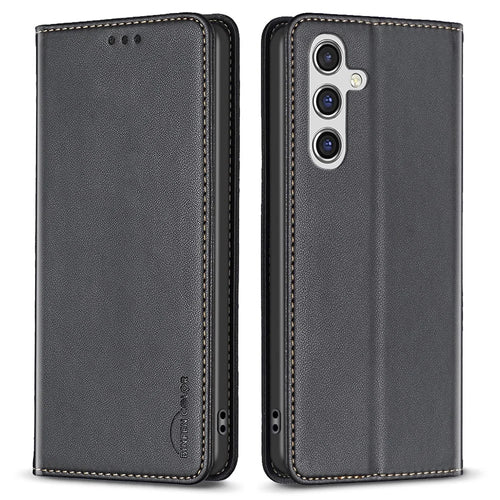 BINFEN COLOR BF18 For Samsung Galaxy A56 5G Leather Case Card Slots Phone Cover - Black - 1
