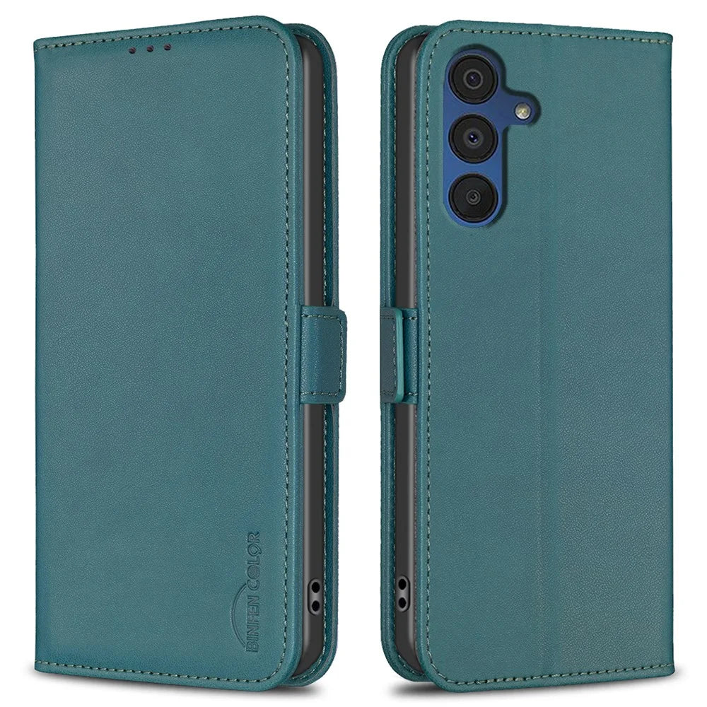 BINFEN COLOR BF31 For Samsung Galaxy A56 5G Case with Wallet Stand PU Leather Flip Phone Cover - Green - 1