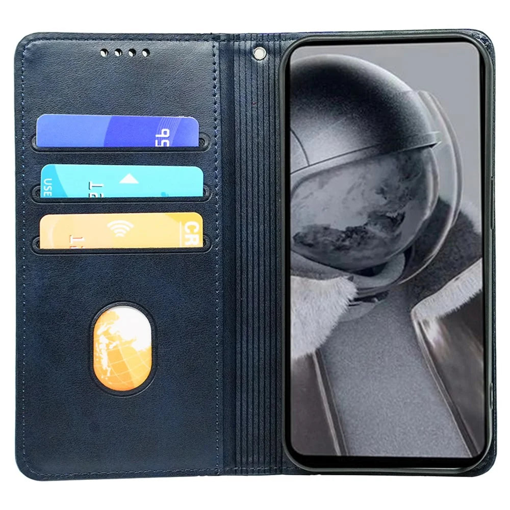 For Samsung Galaxy A56 5G Case Hidden Magnetic Closure Calf Texture Leather Phone Cover - Blue - 2