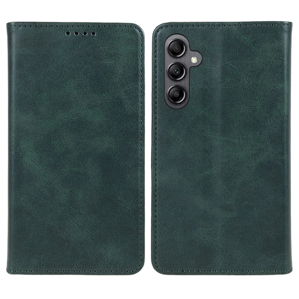 For Samsung Galaxy A56 5G Case Strong Magnetic PU Leather Phone Cover Calf Texture - Green - 1