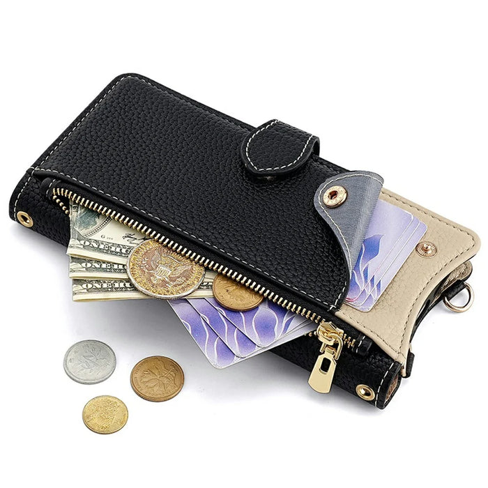 For Samsung Galaxy A56 5G Leather Case Wallet Stand Cover Irregular Tail Style with Chain Strap - Black - 4