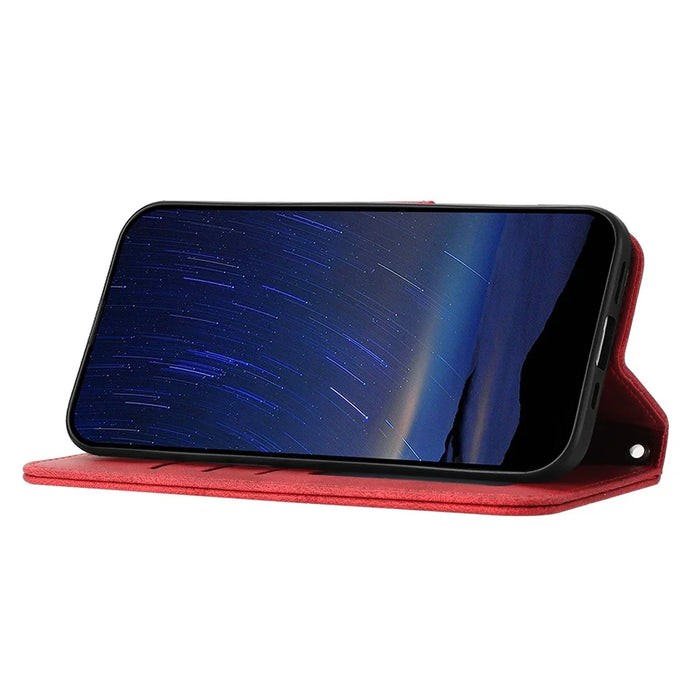 For Google Pixel 9a Case Wallet Skin-Touch Leather Imprinted Phone Cover - Red - 4