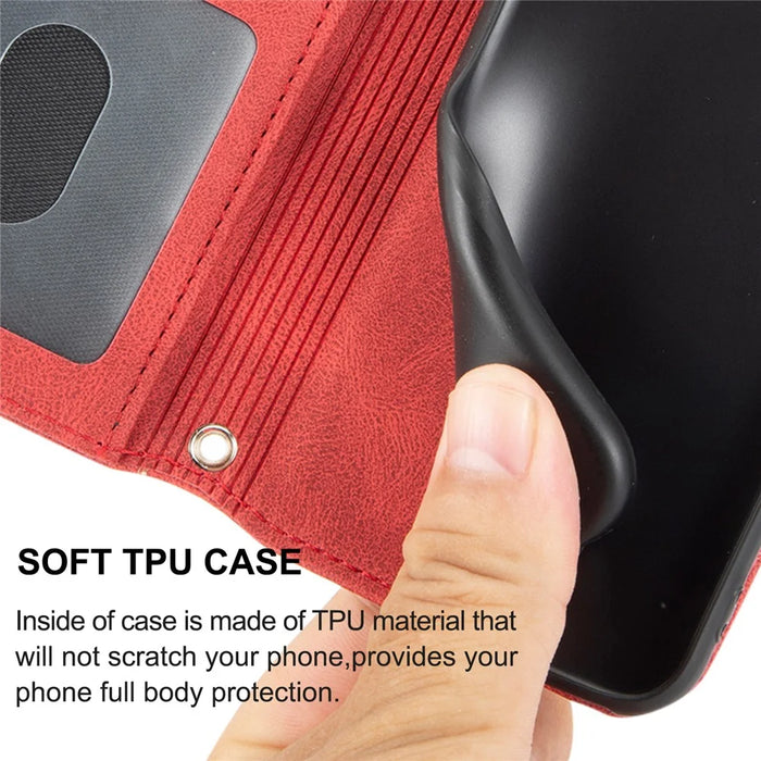For Google Pixel 9a Case Wallet Skin-Touch Leather Imprinted Phone Cover - Red - 6