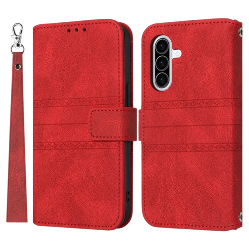 For Samsung Galaxy A36 5G Case Wallet Skin-Touch Leather Imprinted Phone Cover - Red - 1