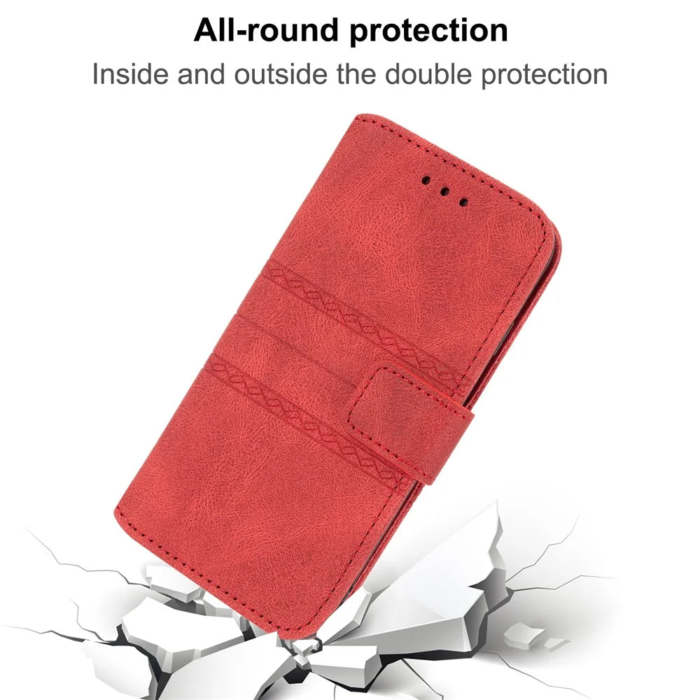 For Samsung Galaxy A36 5G Case Wallet Skin-Touch Leather Imprinted Phone Cover - Red - 5