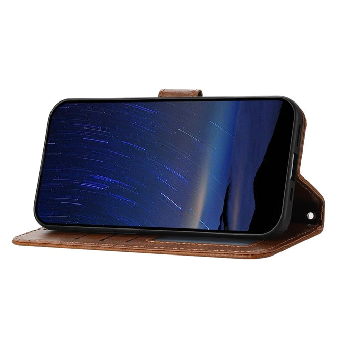 For Google Pixel 9a Case Zipper Pocket Leather Phone Cover with Crossbody Shoulder Strap - Brown - 4