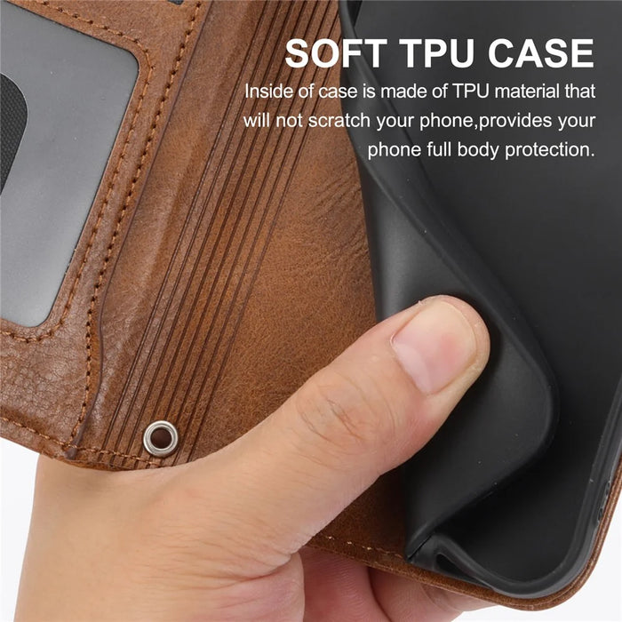 For Google Pixel 9a Case Zipper Pocket Leather Phone Cover with Crossbody Shoulder Strap - Brown - 6