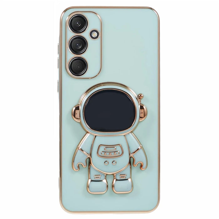 For Samsung Galaxy S24 Case Electroplating Soft TPU Phone Cover with Astronaut Hidden Kickstand - Cyan - 1