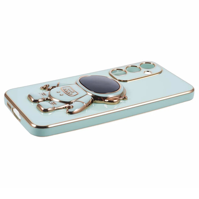 For Samsung Galaxy S24 Case Electroplating Soft TPU Phone Cover with Astronaut Hidden Kickstand - Cyan - 6