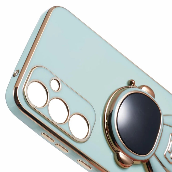 For Samsung Galaxy S24 Case Electroplating Soft TPU Phone Cover with Astronaut Hidden Kickstand - Cyan - 7