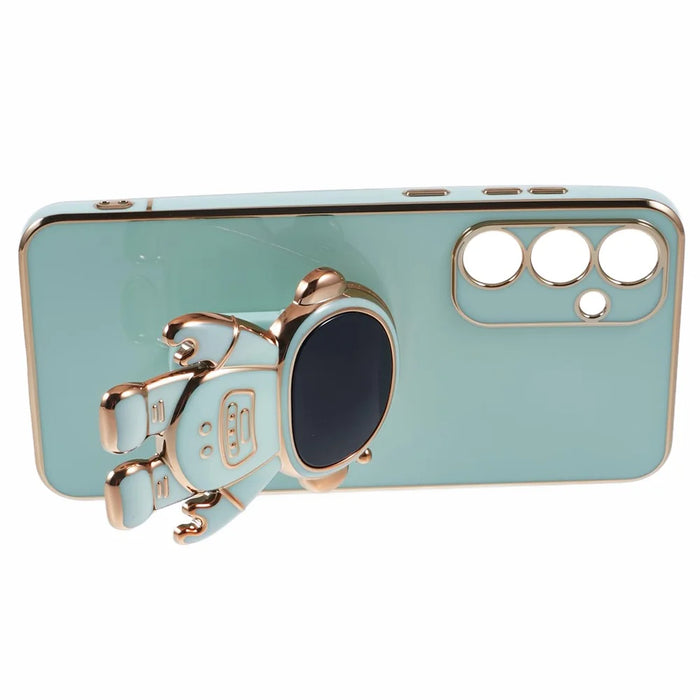 For Samsung Galaxy S25+ Case Electroplating Soft TPU Phone Cover with Astronaut Hidden Kickstand - Cyan - 4