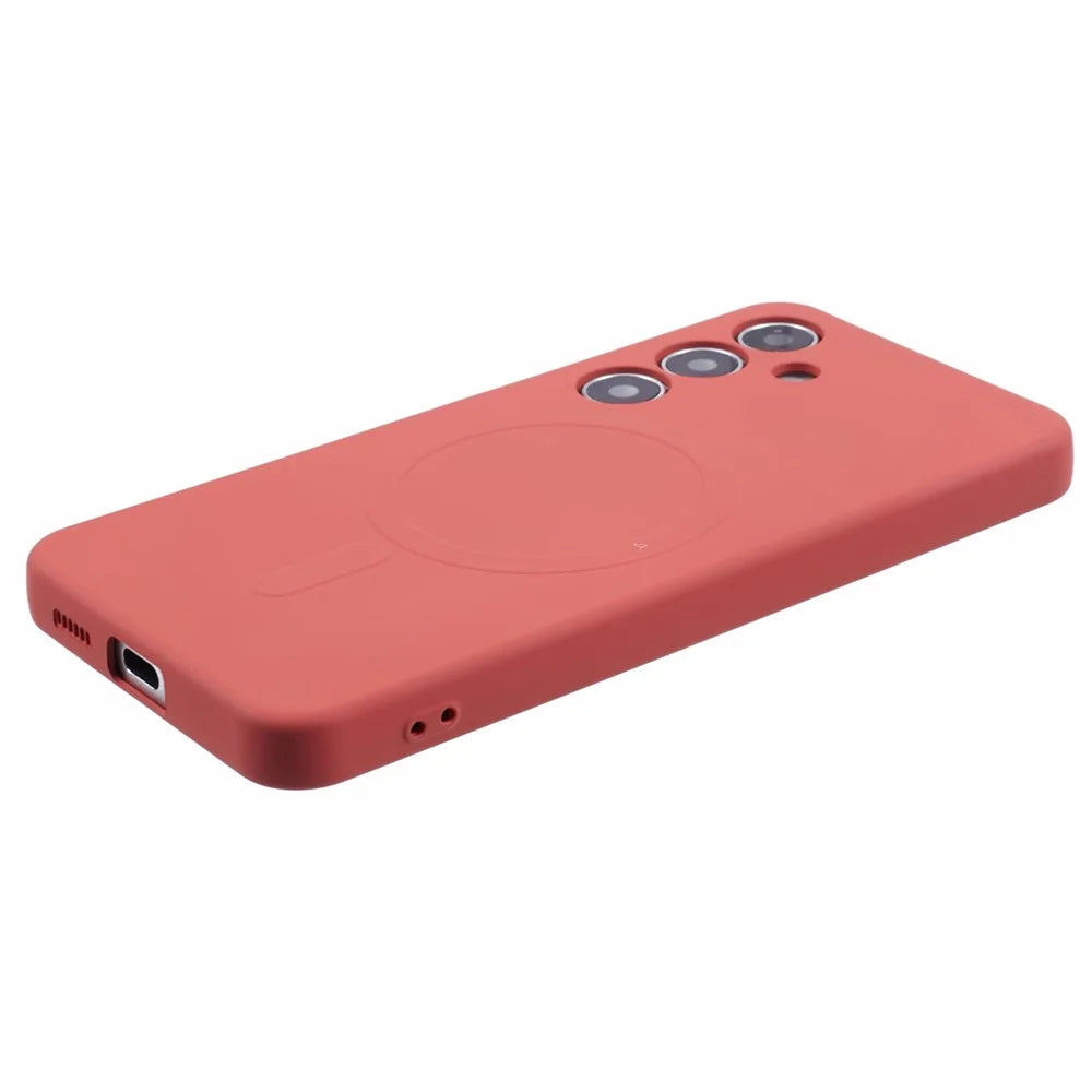 For Samsung Galaxy S25 Magnetic Case Shockproof TPU Phone Cover - Camellia Red - 6