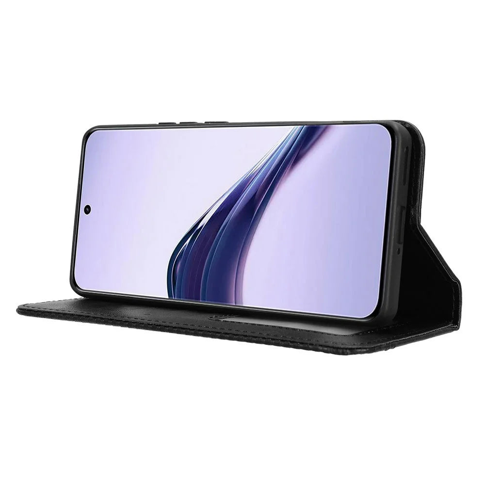 For Realme 13+ 5G / 13 Pro 5G (China) Leather Case Wallet Stand Retro Texture Phone Cover - Black - 3