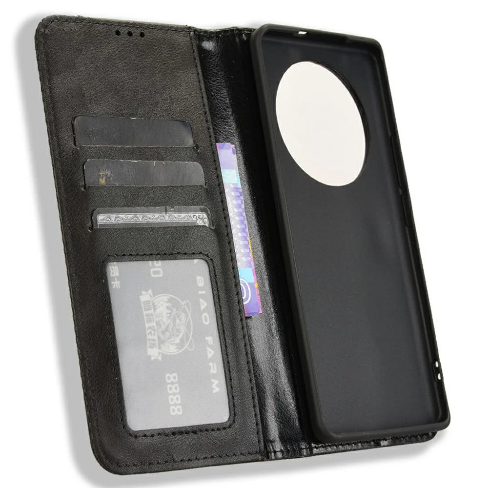 For Realme 13+ 5G / 13 Pro 5G (China) Leather Case Wallet Stand Retro Texture Phone Cover - Black - 4