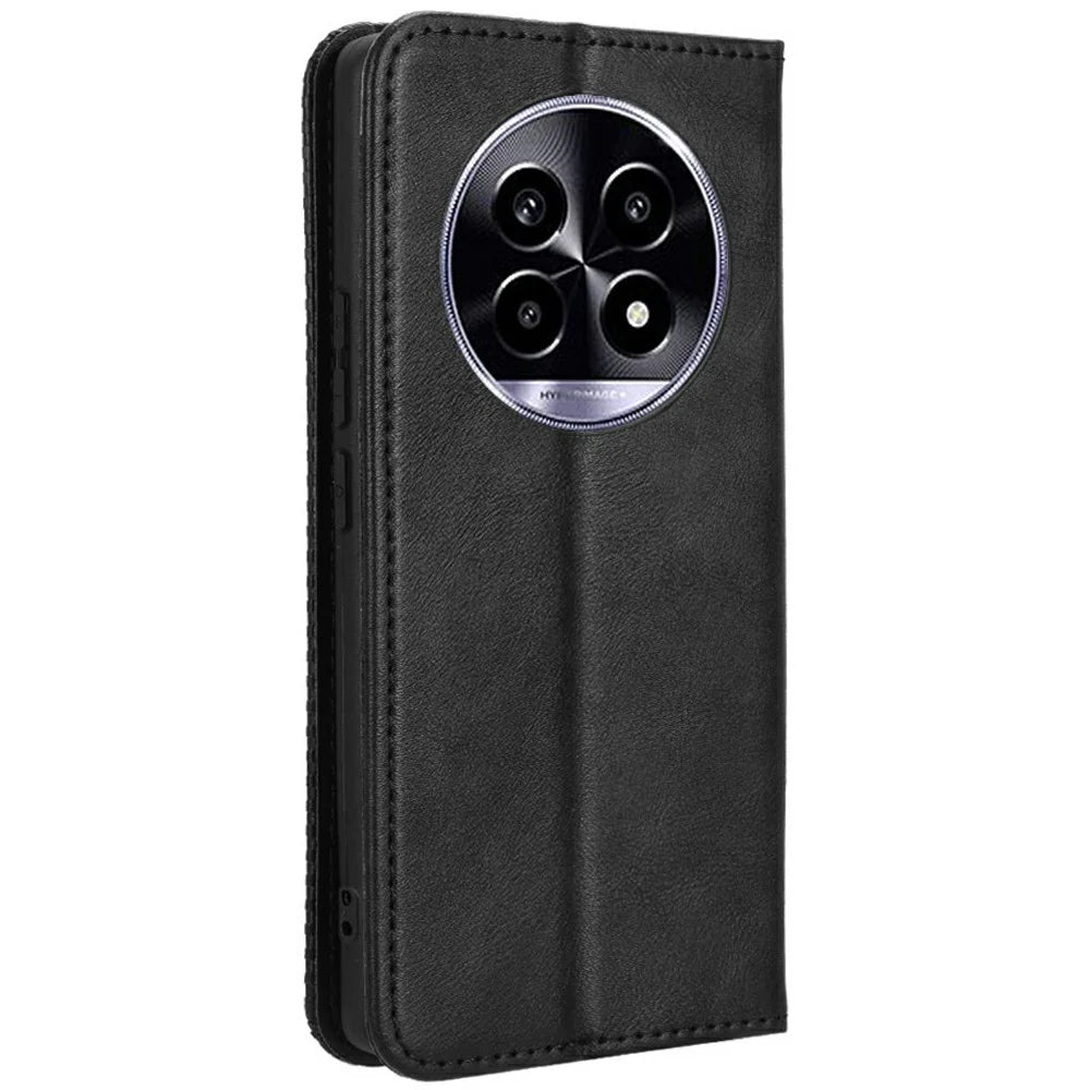 For Realme 13+ 5G / 13 Pro 5G (China) Leather Case Wallet Stand Retro Texture Phone Cover - Black - 7