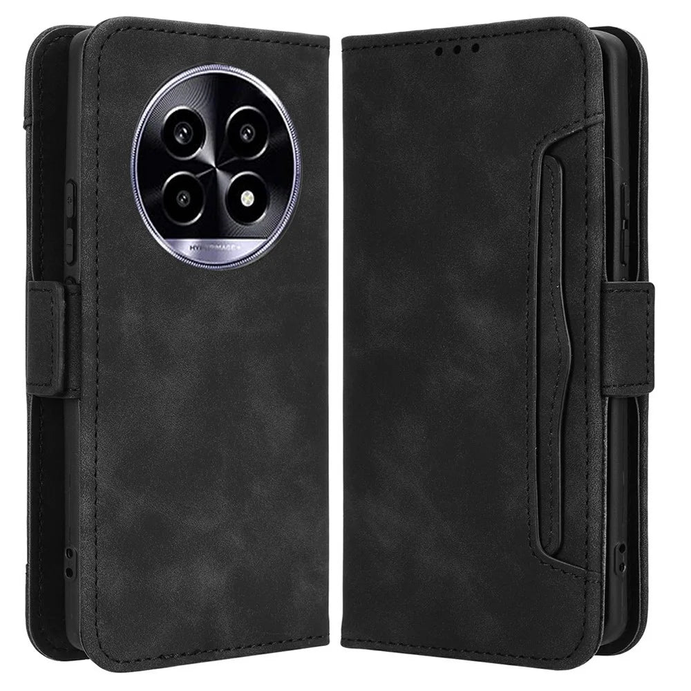 For Realme 13+ 5G / 13 Pro 5G (China) Leather Case Phone Wallet Cover with Multiple Card Slots - Black - 1