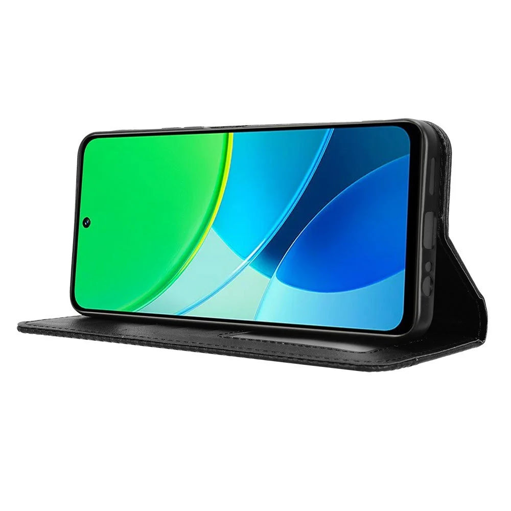 For vivo Y19s 4G / Y29 5G Leather Case Wallet Stand Retro Texture Phone Cover - Black - 3