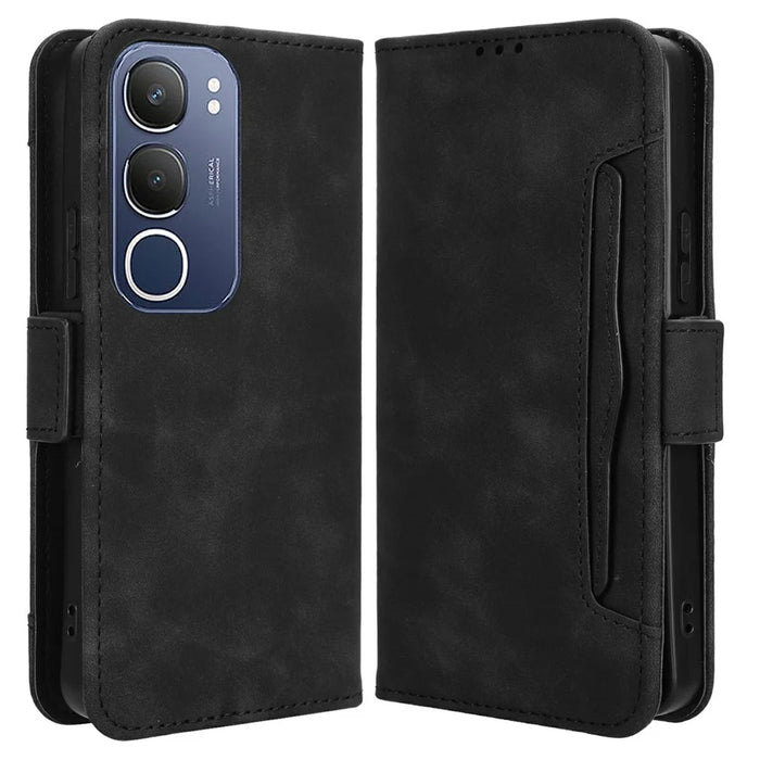 For vivo Y19s 4G / Y29 5G Leather Case Phone Wallet Cover with Multiple Card Slots - Black - 1