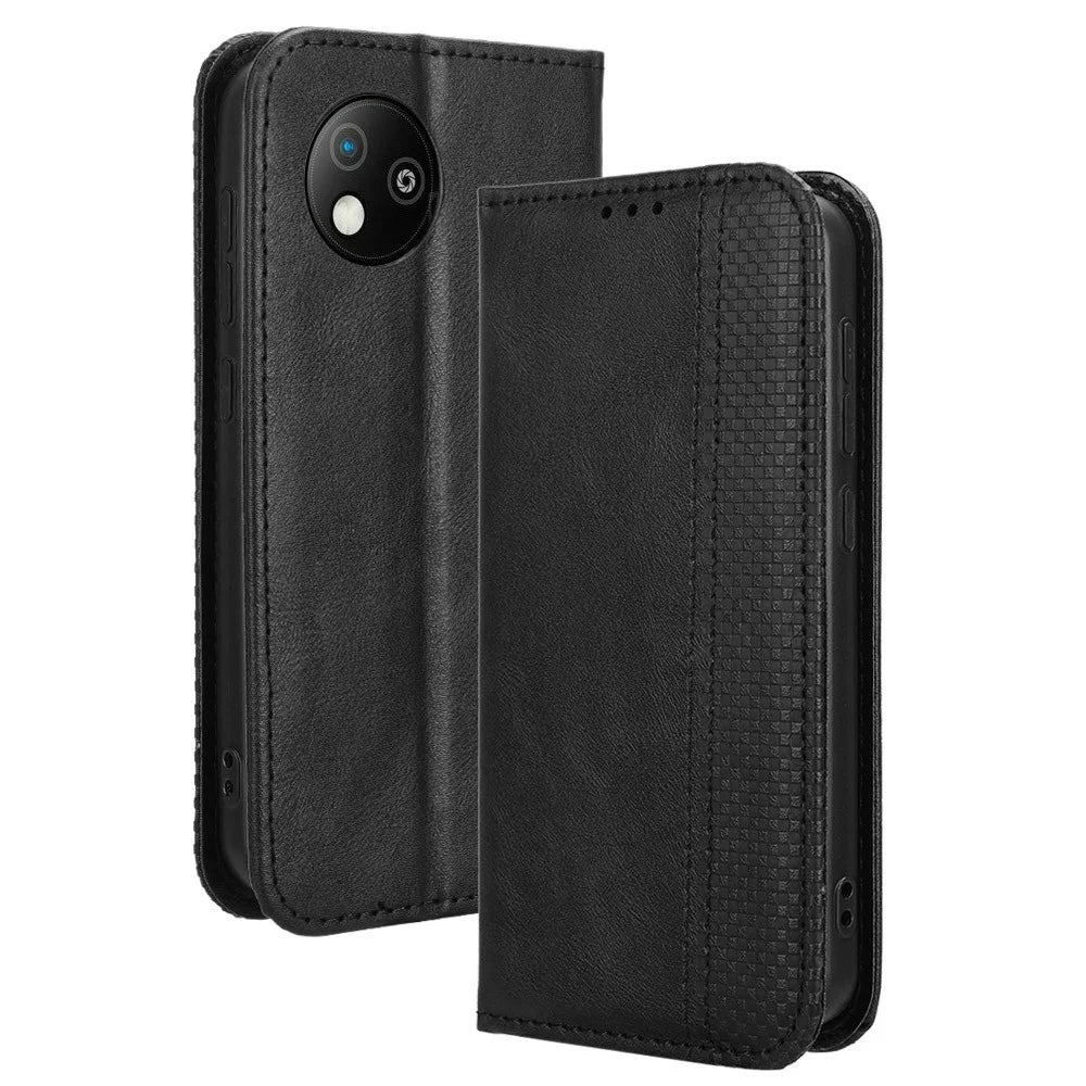 For ZTE Blade A35 Lite / A35 Core Leather Case Wallet Stand Retro Texture Phone Cover - Black - 1