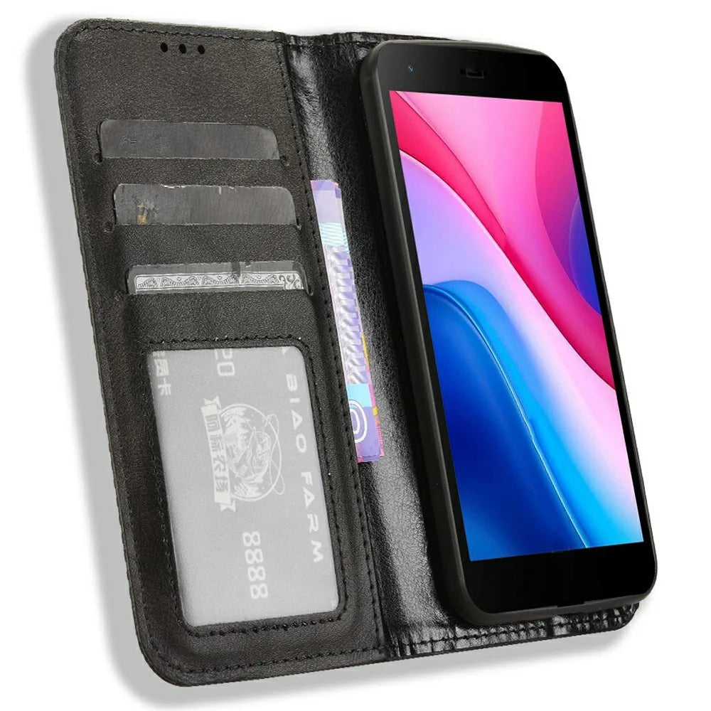 For ZTE Blade A35 Lite / A35 Core Leather Case Wallet Stand Retro Texture Phone Cover - Black - 2