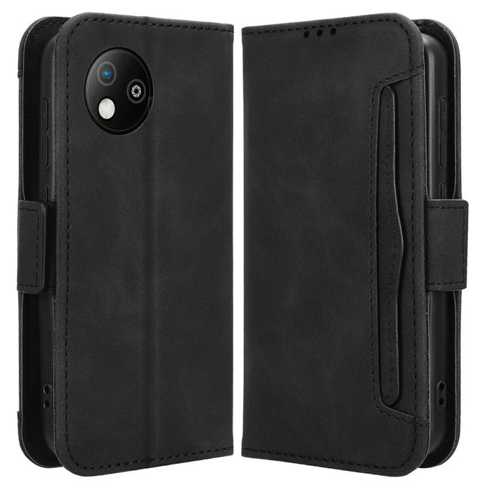 For ZTE Blade A35 Lite / A35 Core Leather Case Phone Wallet Cover with Multiple Card Slots - Black - 1