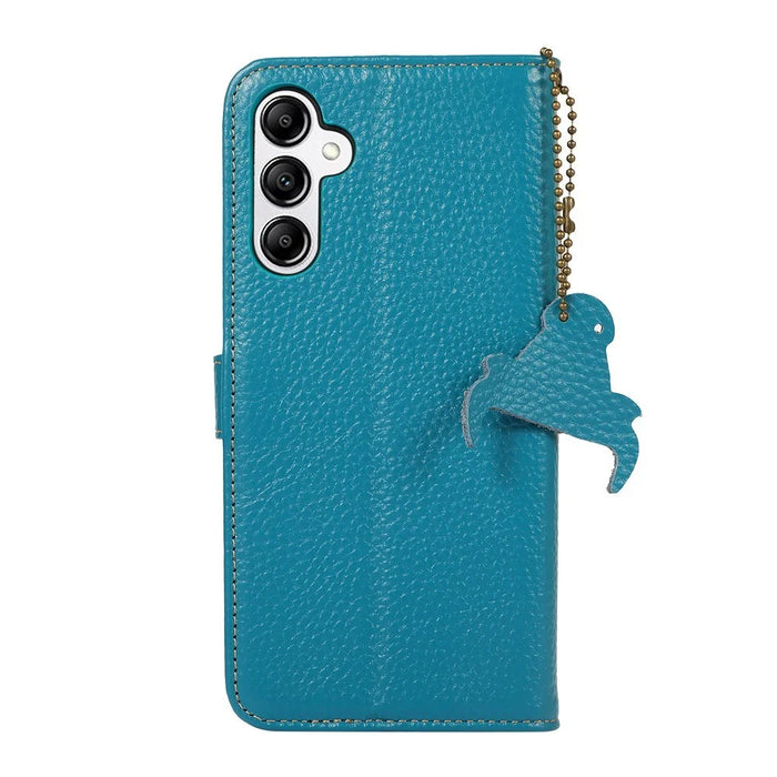 For Samsung Galaxy A36 5G Case RFID Blocking Genuine Cow Leather Phone Cover Litchi Texture - Blue - 7