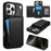 BKS-003 For iPhone 16 Pro Case Tri-Fold Card Holder Kickstand TPU+Leather Back Cover with Shoulder Strap - Black - 1