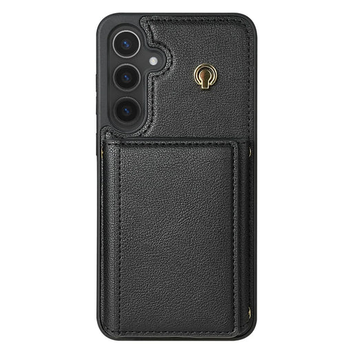BKS-003 For Samsung Galaxy S24 Case Tri-Fold Card Holder Kickstand TPU+Leather Back Cover with Shoulder Strap - Black - 2