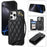 For iPhone 16 Pro Case with Wrist Strap Card Slots Rhombus Leather+TPU Phone Cover - Black - 1