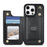 For iPhone 16 Pro Case with Wrist Strap Card Slots Rhombus Leather+TPU Phone Cover - Black - 4