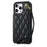 For iPhone 15 Pro Case with Wrist Strap Card Slots Rhombus Leather+TPU Phone Cover - Black - 2