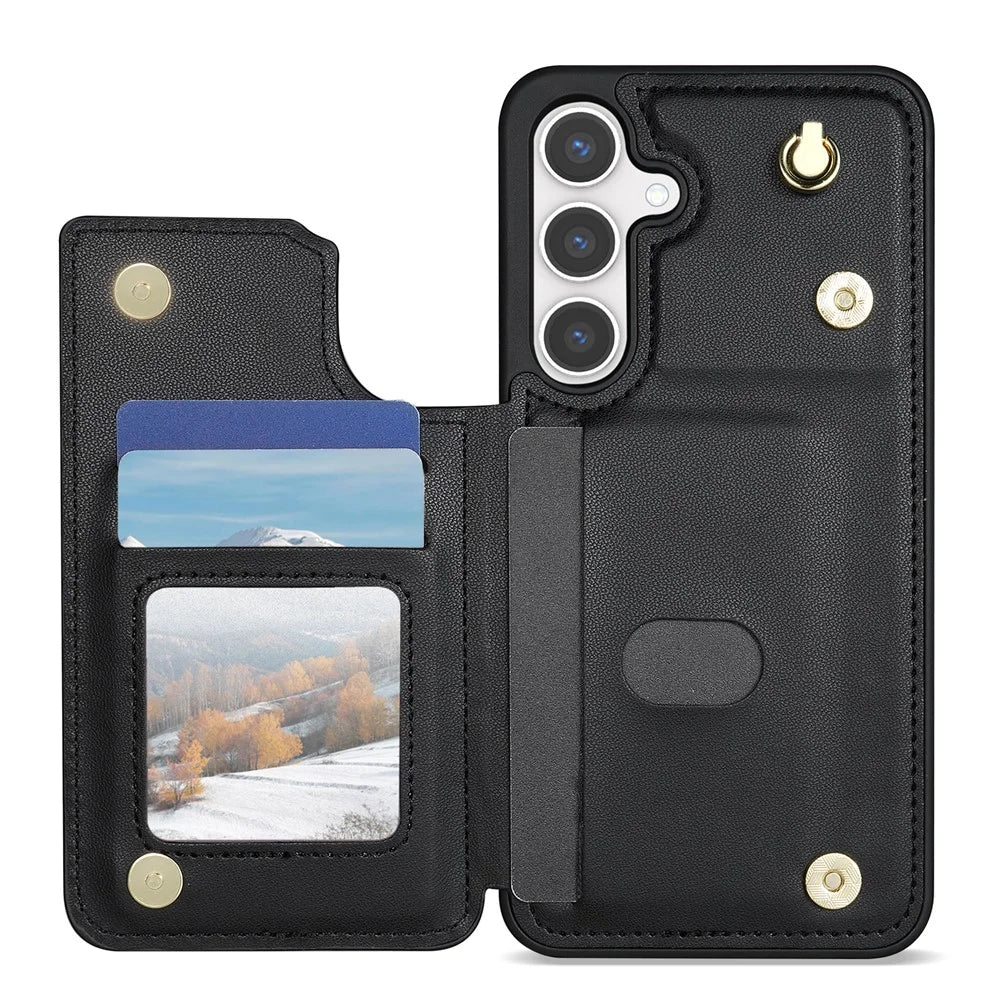 For Samsung Galaxy A55 5G Case with Wrist Strap Card Slots Rhombus Leather+TPU Phone Cover - Black - 4