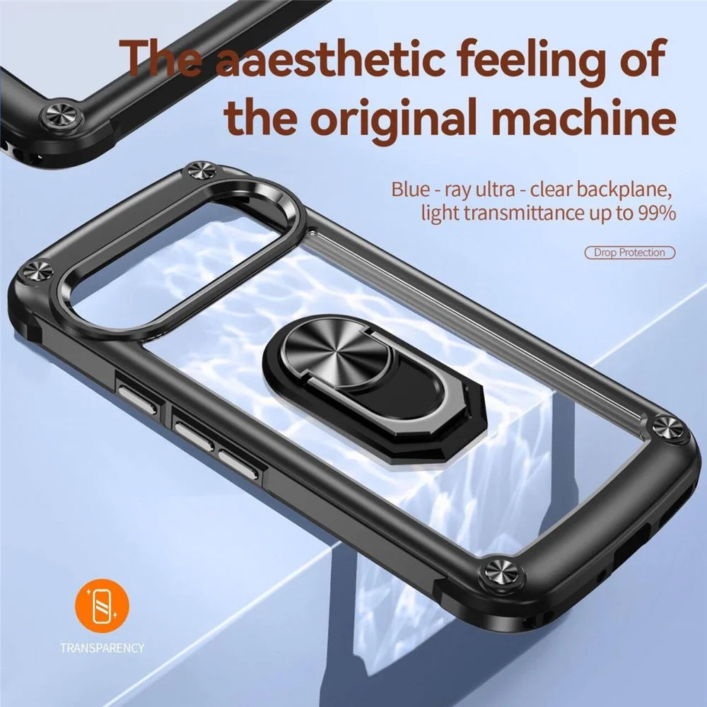 For Google Pixel 9 Pro  /  Pixel 9 Case Alloy Lens Frame PC + TPU Kickstand Phone Back Cover - Black - 3