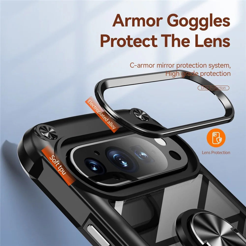 For Google Pixel 9 Pro  /  Pixel 9 Case Alloy Lens Frame PC + TPU Kickstand Phone Back Cover - Black - 5