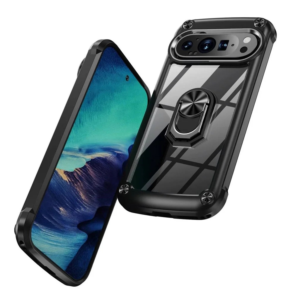 For Google Pixel 9 Pro XL Case Alloy Lens Frame PC + TPU Kickstand Phone Back Cover - Black - 2