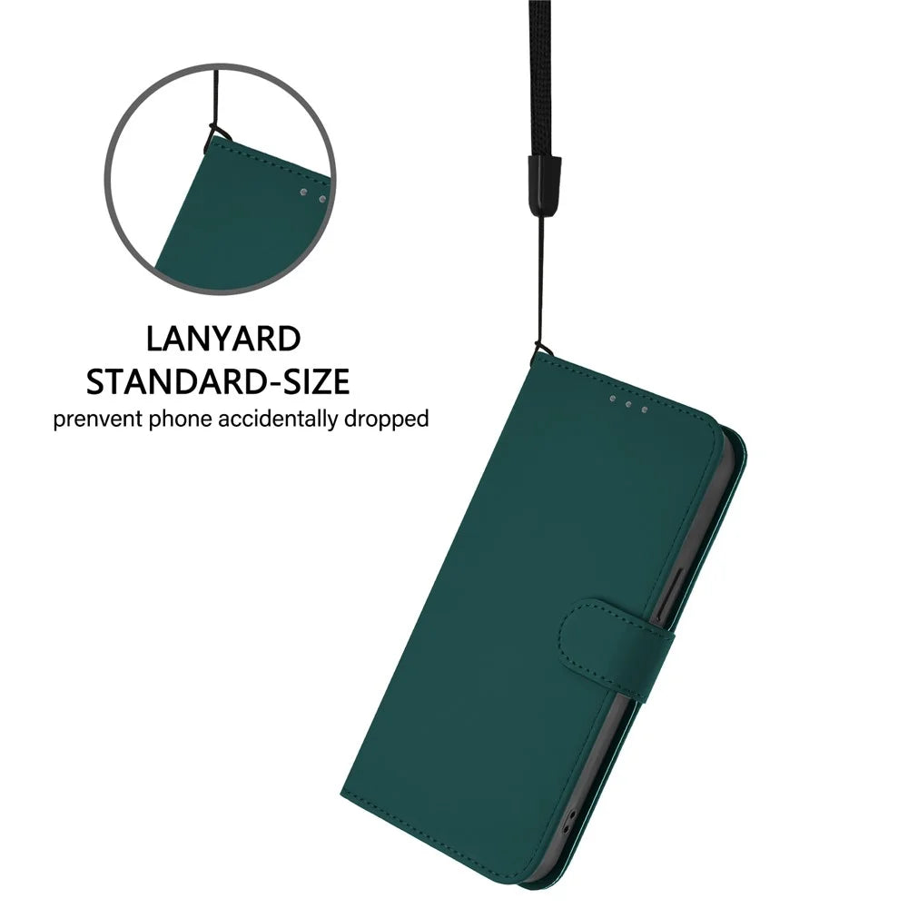 For iPhone 16 Case Solid Color Wallet Leather Phone Cover with Strap - Dark Green - 4