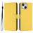 For iPhone 15 Case Solid Color Wallet Leather Phone Cover with Strap - Lemon - 1