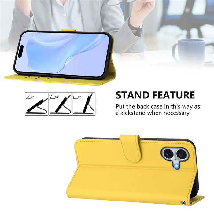 For iPhone 16 Plus Case Solid Color Wallet Leather Phone Cover with Strap - Lemon - 3