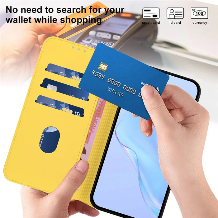 For iPhone 16 Plus Case Solid Color Wallet Leather Phone Cover with Strap - Lemon - 5