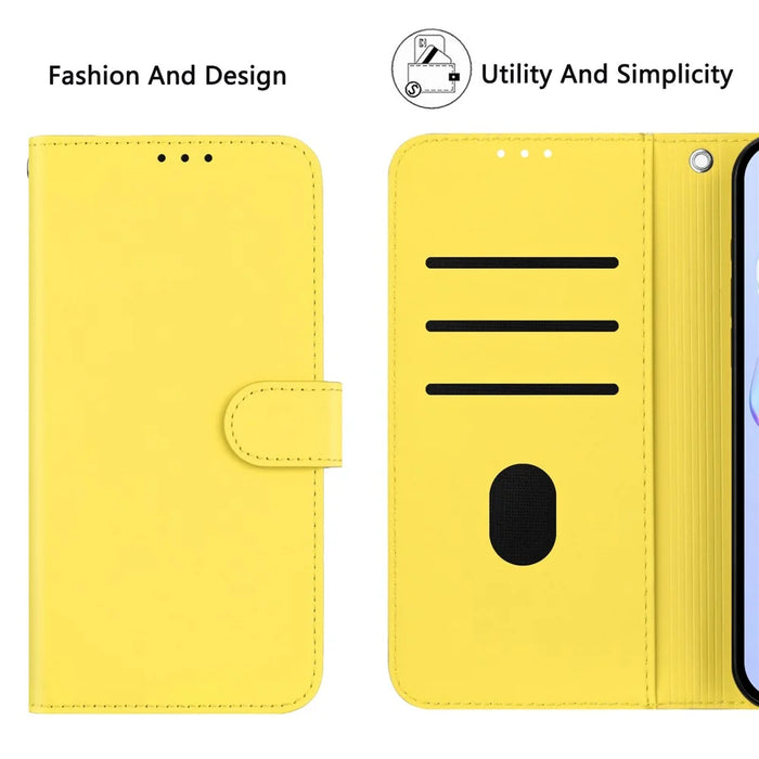 For iPhone 16 Plus Case Solid Color Wallet Leather Phone Cover with Strap - Lemon - 7