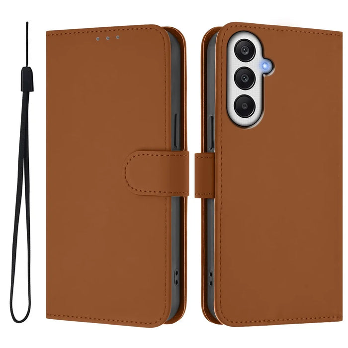 For Samsung Galaxy A37 5G / A56 5G / A36 5G Case Solid Color Wallet Leather Phone Cover with Strap - Brown - 2