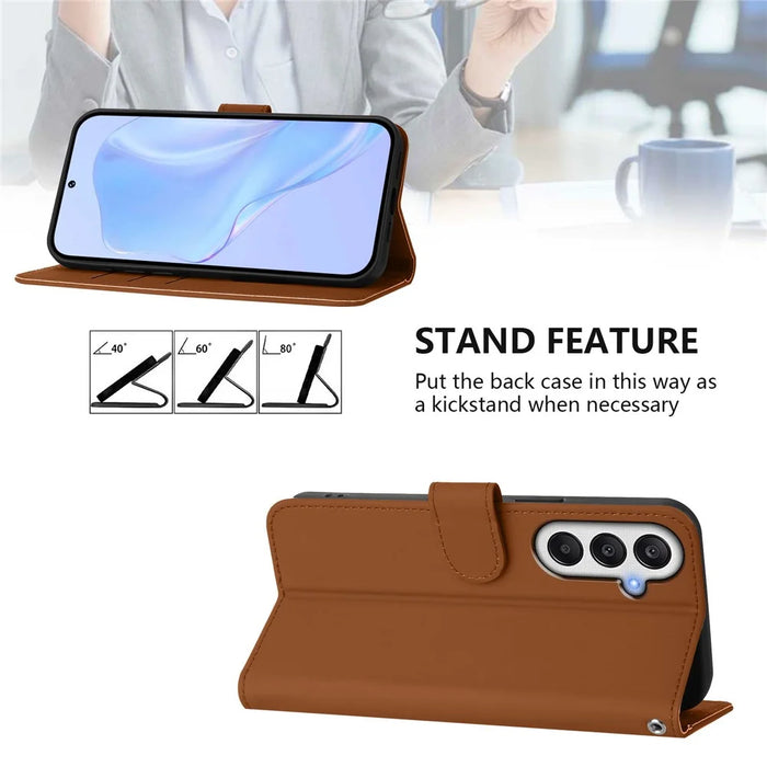 For Samsung Galaxy A37 5G / A56 5G / A36 5G Case Solid Color Wallet Leather Phone Cover with Strap - Brown - 3