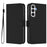 For Samsung Galaxy A34 5G Case Solid Color Wallet Leather Phone Cover with Strap - Black - 2