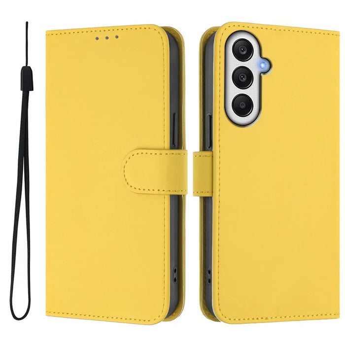 For Samsung Galaxy A14 4G / Galaxy A14 5G Case Solid Color Wallet Leather Phone Cover with Strap - Lemon - 2
