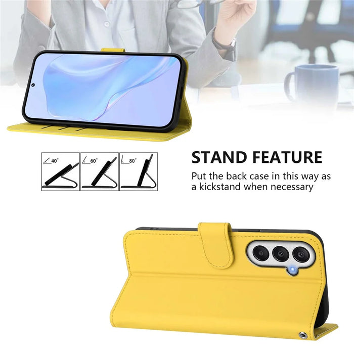 For Samsung Galaxy A14 4G / Galaxy A14 5G Case Solid Color Wallet Leather Phone Cover with Strap - Lemon - 3