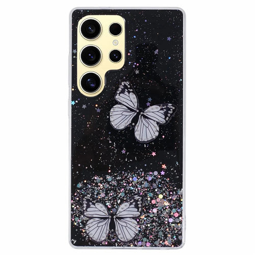 For Samsung Galaxy S25 Ultra Case Epoxy PVC Butterfly TPU Aesthetics Phone Cover - Black - 1