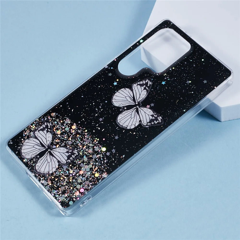 For Samsung Galaxy S25 Ultra Case Epoxy PVC Butterfly TPU Aesthetics Phone Cover - Black - 3
