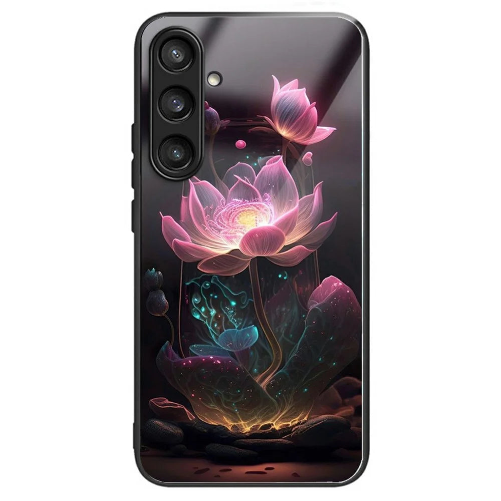 For Samsung Galaxy S25+ Case Tempered Glass Back Cover with Pattern Printing - Lotus - 1