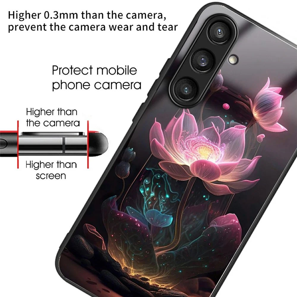 For Samsung Galaxy A16 4G  /  5G Case Tempered Glass Back Cover with Pattern Printing - Lotus - 2